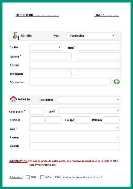 Fiche d'inscription déchèterie pour les particuliers