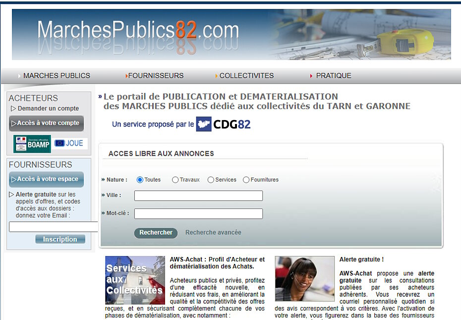 Site internet : Marchés Publics 82